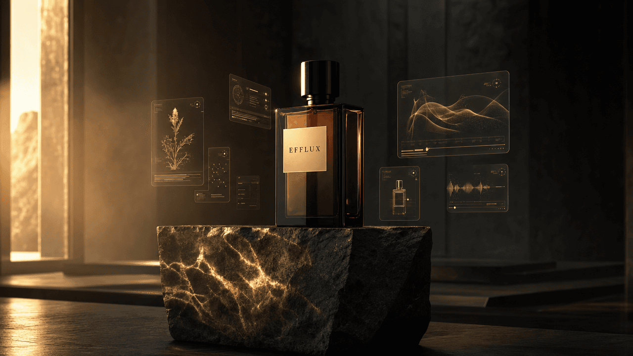 A premium AI-generated fragrance product visual